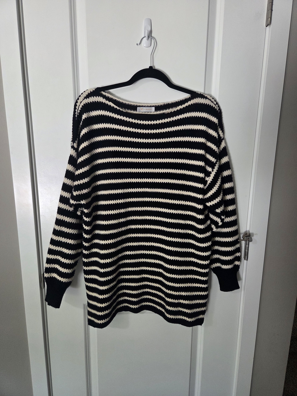 Striped Black and Cream Women's Sweater - Classic Knit Pullover
